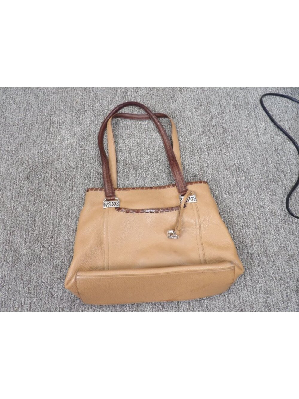 Brighton Tan Leather Tote Bag With Brown Accents And Floral Interior Lining